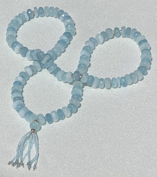 Aquamarine rondelle mala with tassel